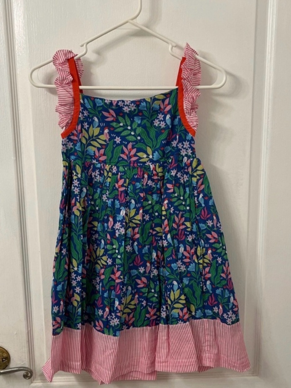 Mini Boden Tropical Garden Floral Dress Frill Straps Size 8-9Y